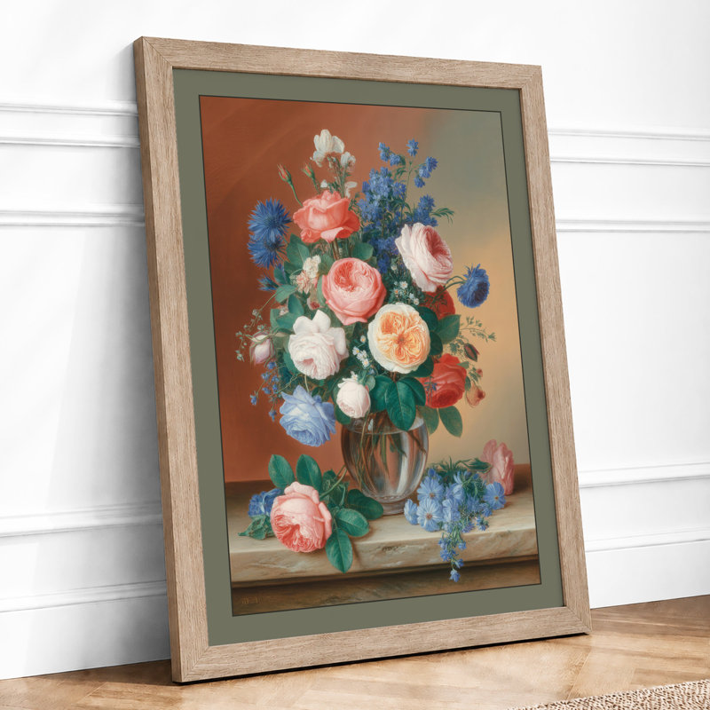 Roses and Ranunculus Botanical - Framed Print, Oak, A4 - 29.7 x 21.0 cm