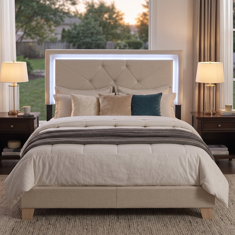 Beckville Upholstered Panel Bed with Headboard Lighting, King