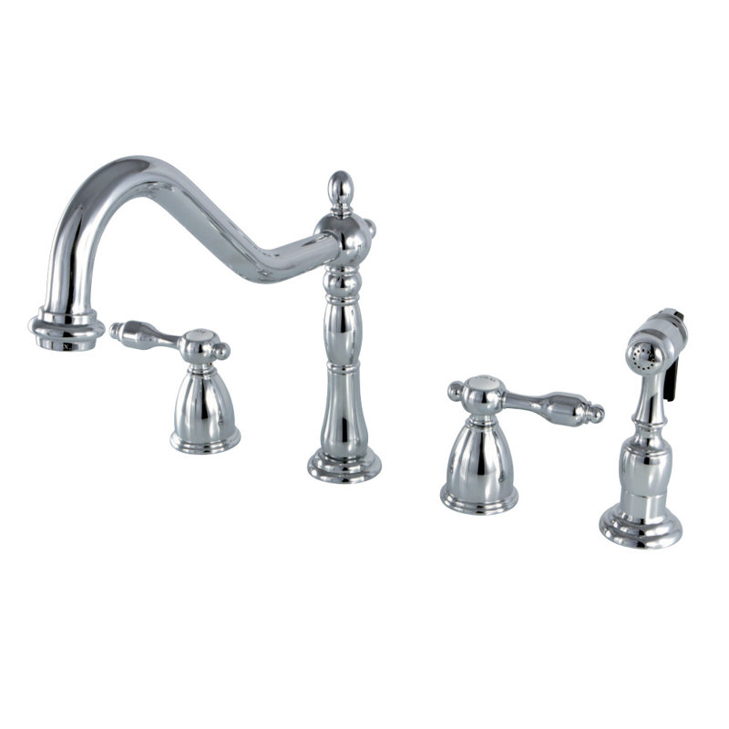 Kingston Brass Tudor Double-Handle Widespread Kitchen Faucet, Polished Chrome, With Spray
