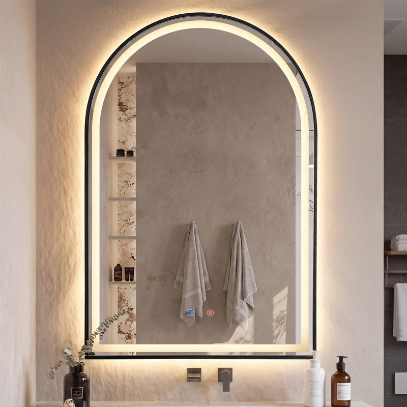 Miroir mural Mauel, 35.4" H x 23.6" W x 1.9" D, Fissure de glace noire