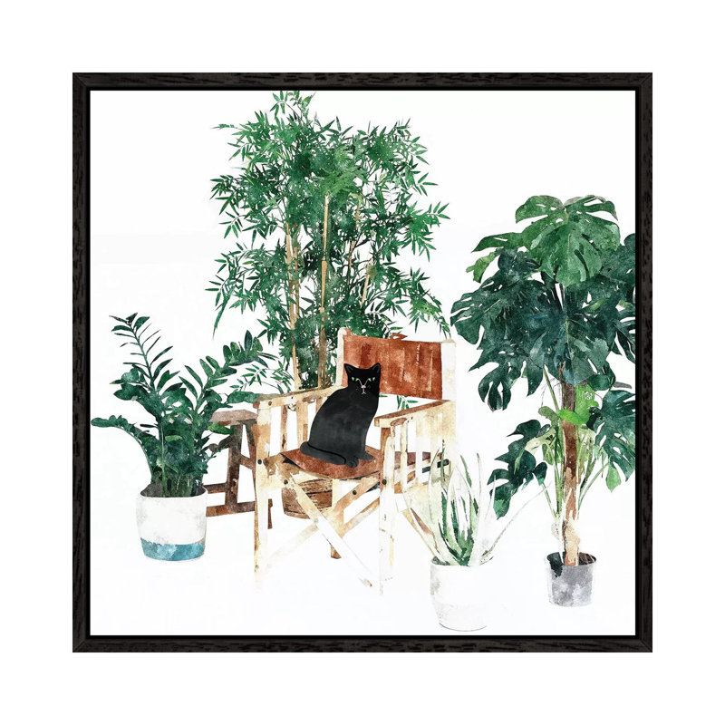 Boho Kitty - Print on Canvas, Black Framed, 93.98 cm H x 93.98 cm W