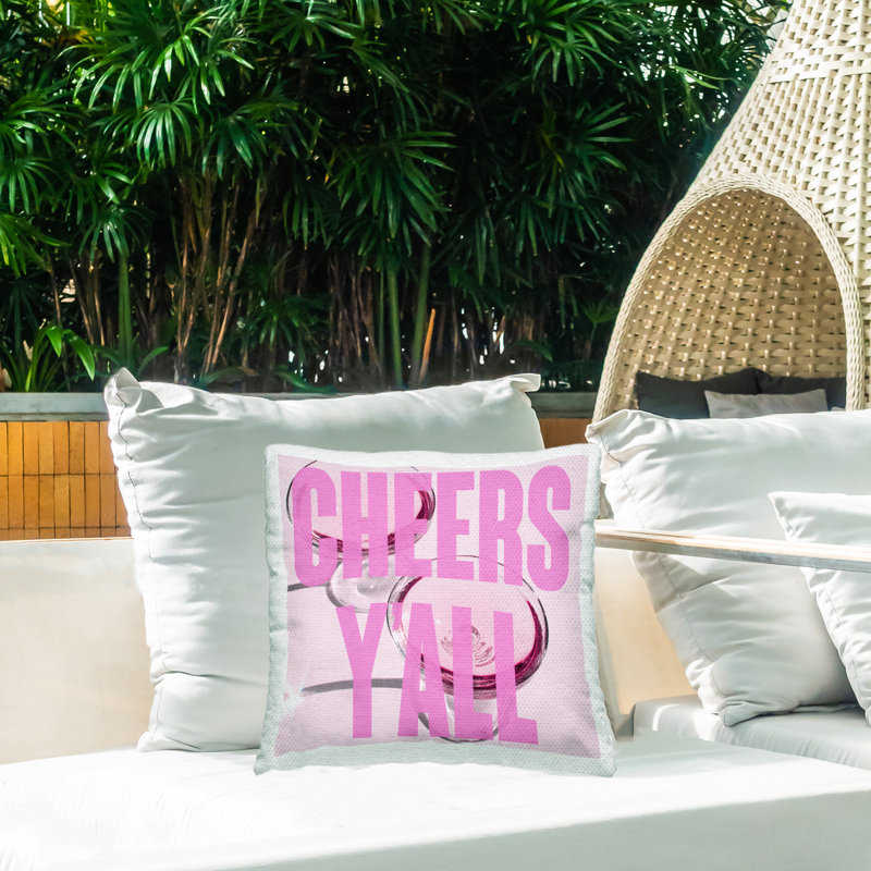 Stupell Industries Cheers Y'all Pink Glam Outdoor Printed Pillow by lulusimonSTUDIO