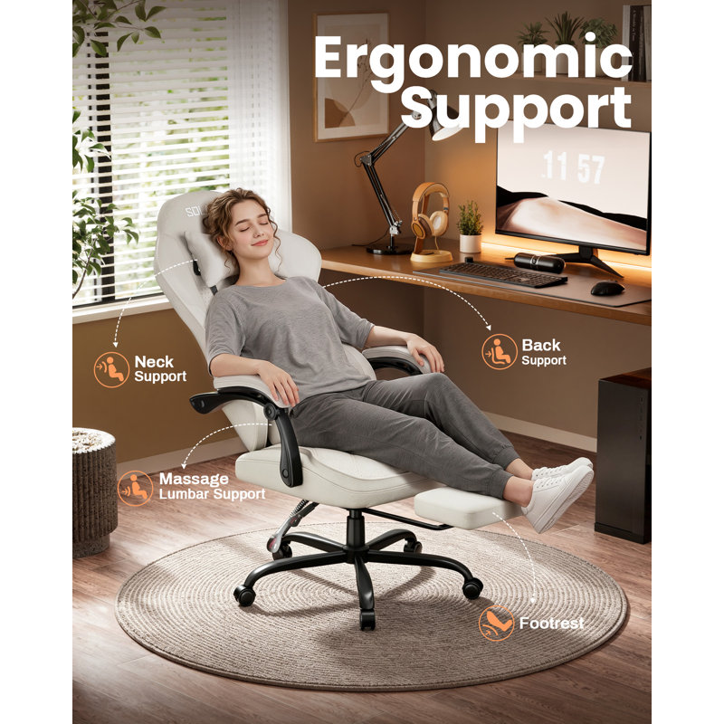Brayden Studio Game Chair with Footrest, Video Game Chair, Gaming Computer Chair, Ergonomic Height Adjustable Game Chair for Adults with with 360°-Swivel Seat and Headrest, Swivel Breathable Felt Fabric Office Chair