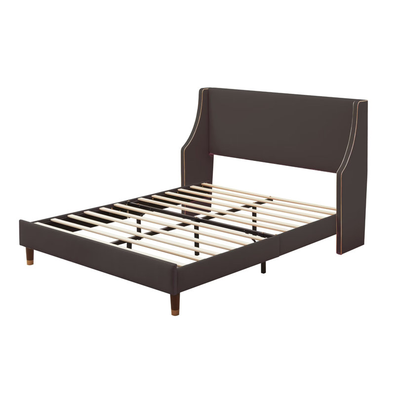 Melaya Wingback Upholstered Platform Bed Frame, King, Black
