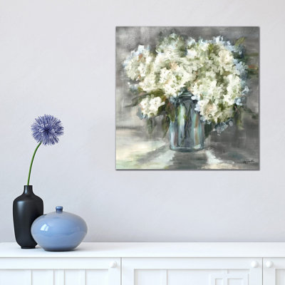 White And Taupe Hydrangeas Sill Life by Tre Sorelle Studios - Wrapped Canvas Giclee Art Print
