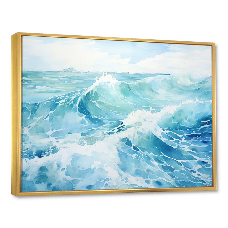 «Blue Ocean In Motion Scenery III», reproduction sur toile, H 24 po x l 32 po x P 1 po, Cadre flottant doré