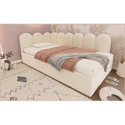 Upholstered Bed Daybed With Pull-Out Bed, Twin Size Single Sofa Bed, Guest Beds With Metal Slatted Frame