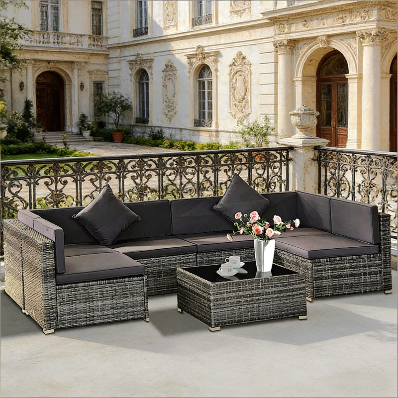 7-Piece Outdoor Wicker Sofa Set,Outdoor Conversation Sofa Set,Garden Rattan Furniture Set, Gray, Gray