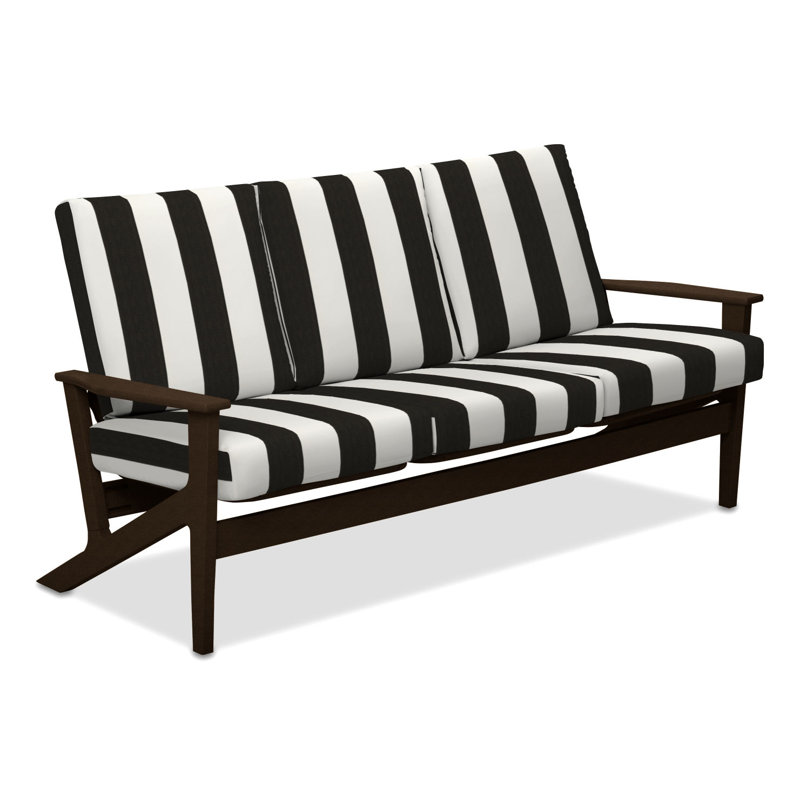 Chrisa 74.5'' Wide Patio Sofa with Cushions, Kona, Cabana Classic Black Stripe Sunbrella®