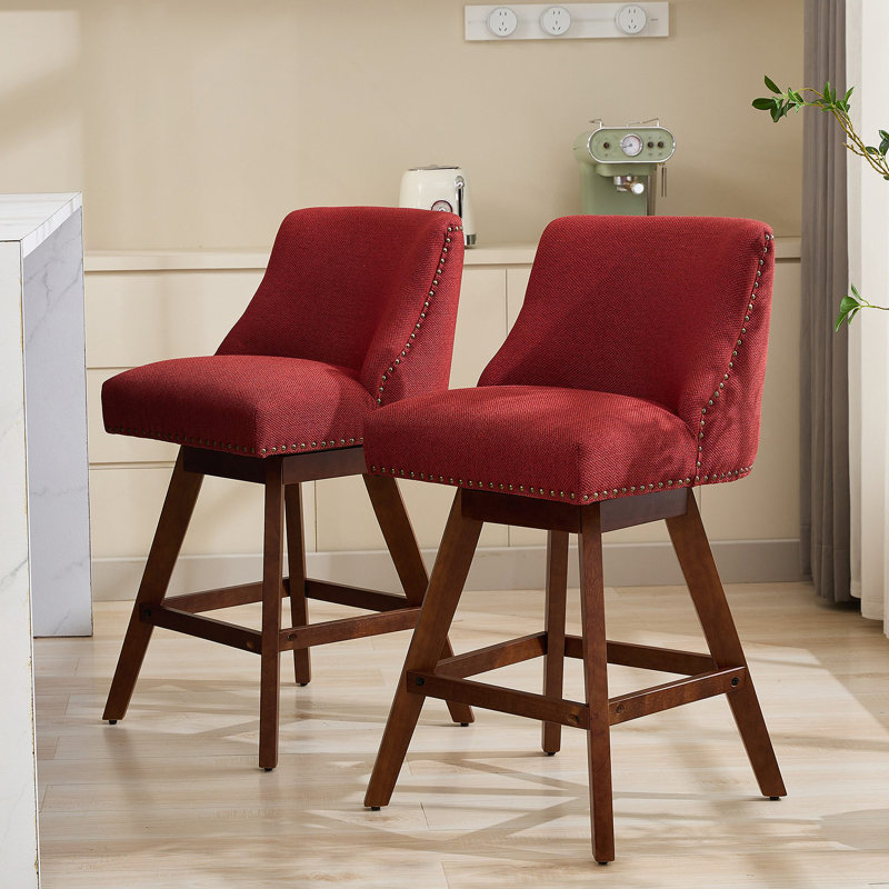 Ensemble de 2 tabourets de bar pivotants à hauteur de comptoir, siège de 26 po de hauteur, ensemble de tabourets de bar rembourrés, tissu rouge vin