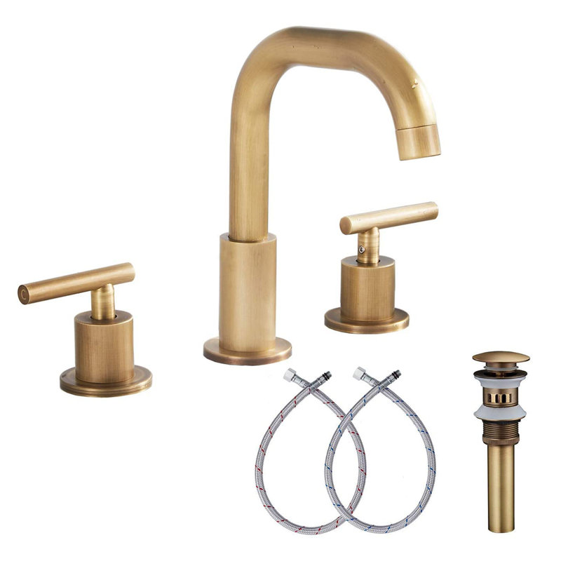 Widespread 2-handle Bathroom Faucet with Drain Assembly, Antique Brass