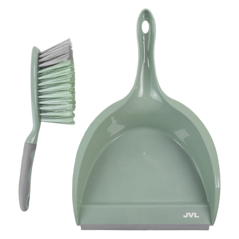 JVL Rubber Grip Dustpan and Brush Set, Green