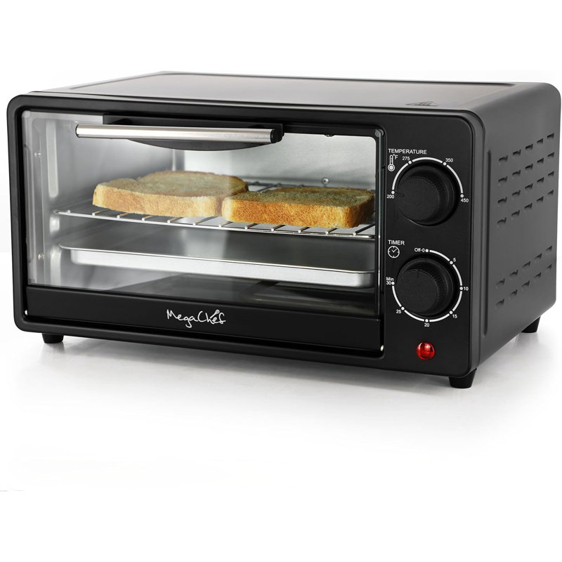 9.5 Quart Compact Countertop Toaster Oven With Adjustable Temperature, 30-minute Timer & Bake Tray – Electric Small Kitchen Oven For Baking, Toasting, And Reheating, Matte Black