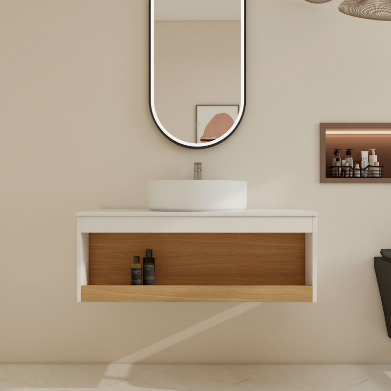 Ensemble de meuble-lavabo simple mural 36 "avec lavabo en céramique, 35", White