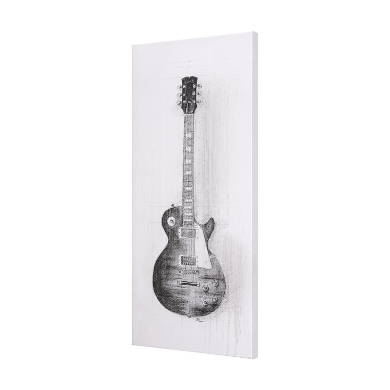 Guitare III avec toile texturée embellie à la main, H 44 po x l 20 po x P 1,5 po