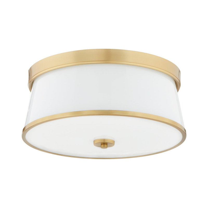 Qualesha Glass Flush Mount, Antique Brass, 6.5" H x 16" W x 16" D