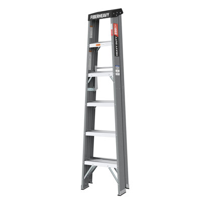 Fiberglass Step Ladder 6-Step 250Lbs Gray