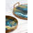 20.9X20.1X3.1" Round Accent Mirrored Tray With Blue And Gold Artisitic Pattern And Handles