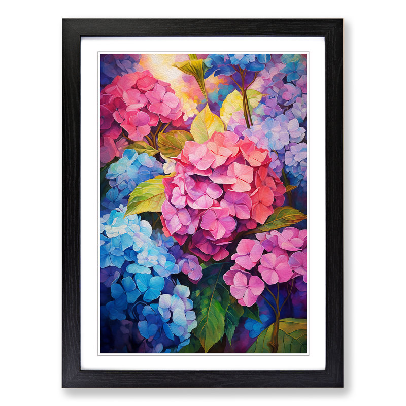 Hydrangea Expressionism - Framed Print, 34cm H x 25cm W x 2cm D, Black