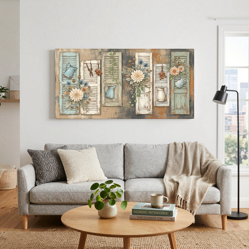 Ensemble de 1 tableau mural rustique à motif floral sur toile, L 32 po x H 16 po, Wrapped Canvas