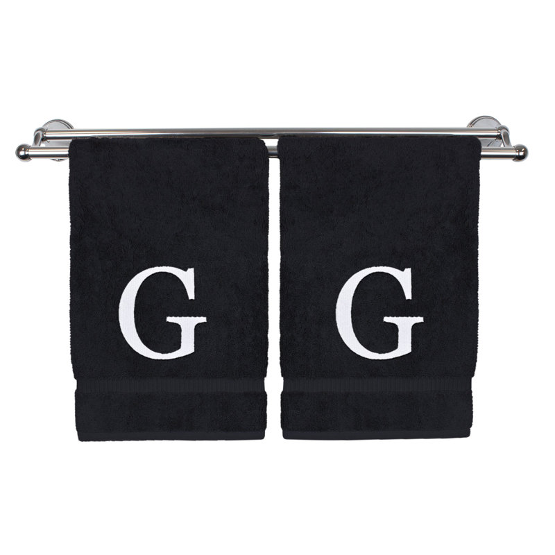 Essuie-mains monogrammés - ensemble de 2 - lettre bloc, Noir / blanc, G