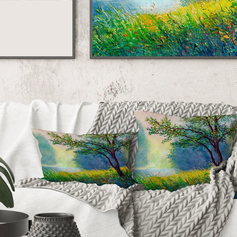 Rectangle, forêt d'été avec rivière et cascade - Coussin décoratif imprimé traditionnel