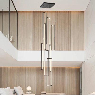Keysha 8 - Light Rectangle LED Dimmable Pendant Long Staircase Chandelier