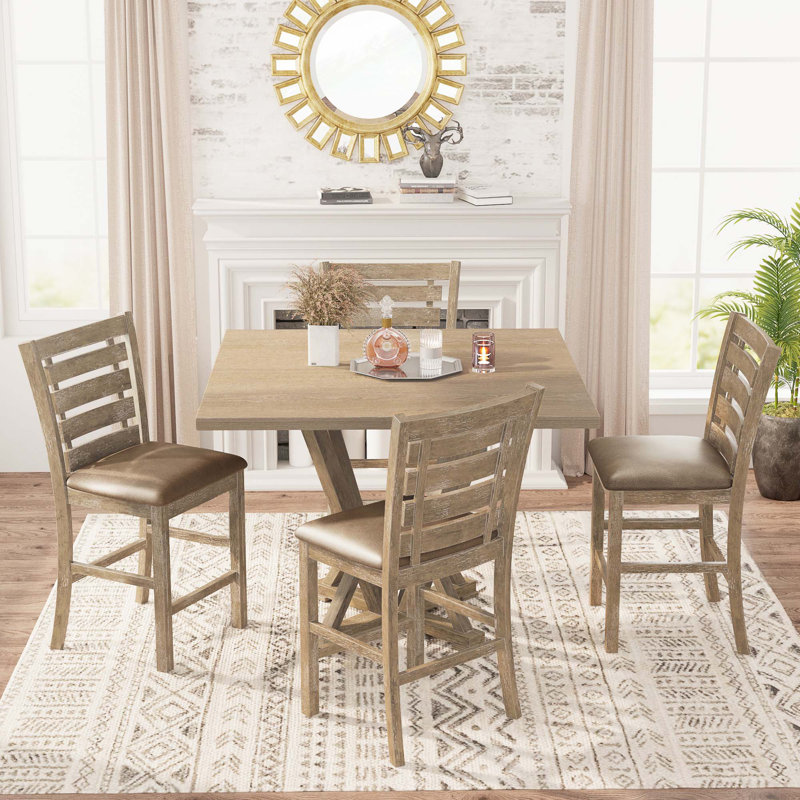 5Pcs Set Counter Table Set Square Counter Table Modern Farmhouse Rustic Look Distressed Look