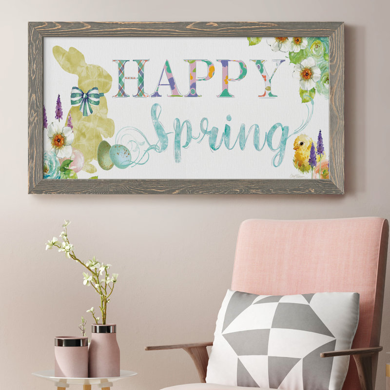 " Happy Spring ", Grey Framed Canvas
