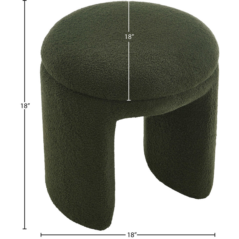 Bowen 18" Wide Round Standard Ottoman, Green Faux Shearling Teddy Fabric