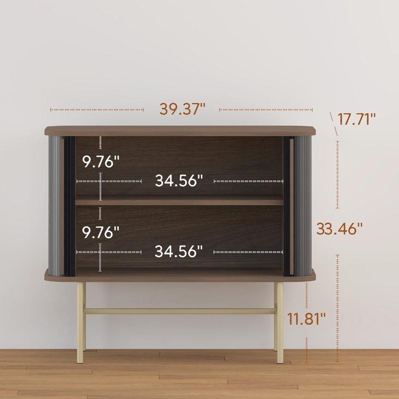 Buffet avec portes coulissantes, crédence moderne Mid-Century avec 2 portes tambour, armoire de rangement minimaliste pour le salon, console multimédia avec rangement,