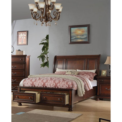 Traditional Style 1pc Bed Panel Headboard Footboard Drawers Cherry Finish Bedroom Furniture