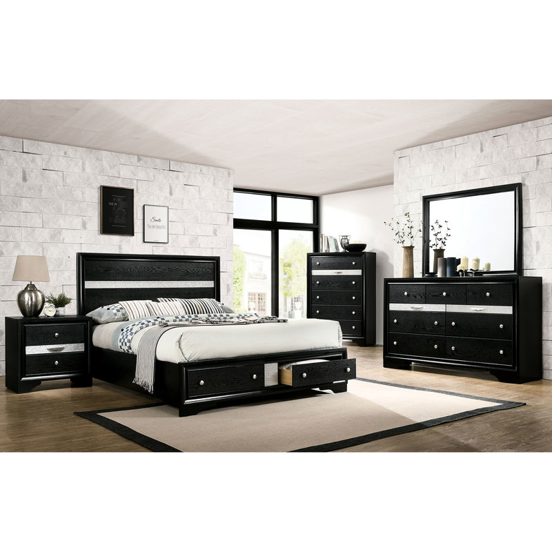 Table de chevet moderne noire avec 3 tiroirs et pour la chambre à coucher Grace 3, accessoire