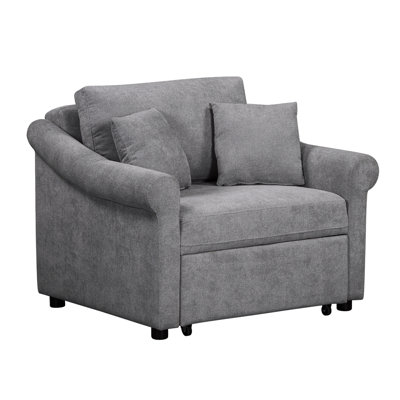 Fauteuil convertible en chenille avec dossier réglable, méridienne 3-en-1 pour le confort et la polyvalence du salon, gris foncé