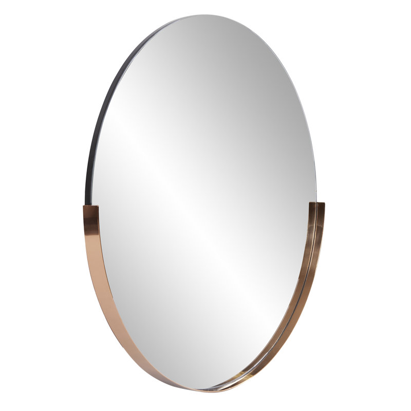 Ames Round Stainless Steel Beveled Mirror, Rose Gold