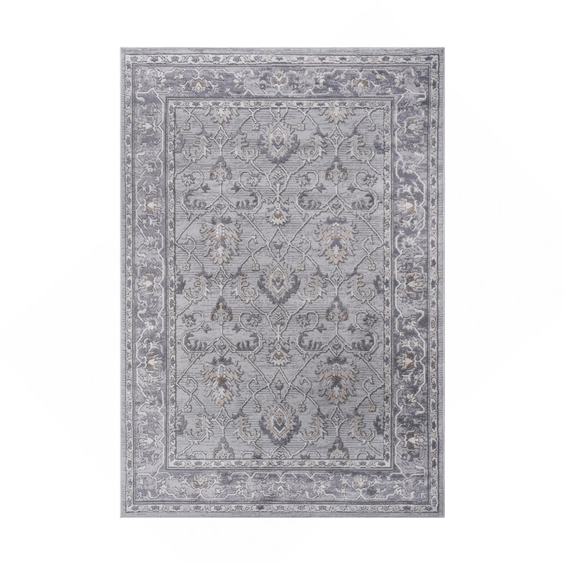 5X7 Ivory/Grey/Oriental Non-Shedding Living Room Bedroom Dining Home Office Stylish And Stain Resistant Area Rug