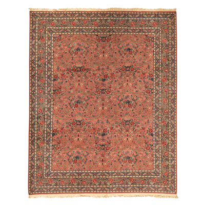 Hand Knotted Wool Oriental Area Rug in Rose And Green