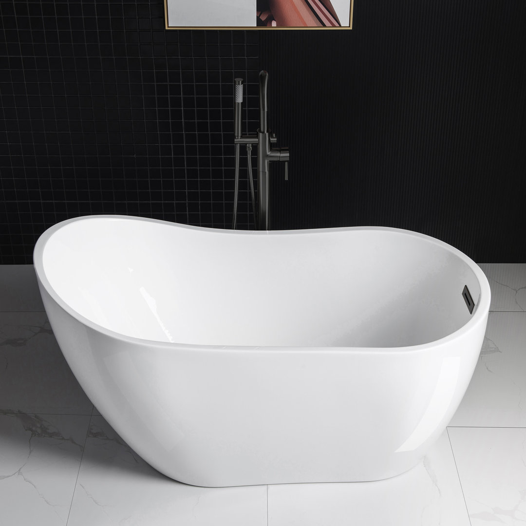54" x 28" Freestanding Soaking Acrylic Single Slipper Bathtub with Reversible Drain WoodBridge Color: Oil Rubbed Bronze