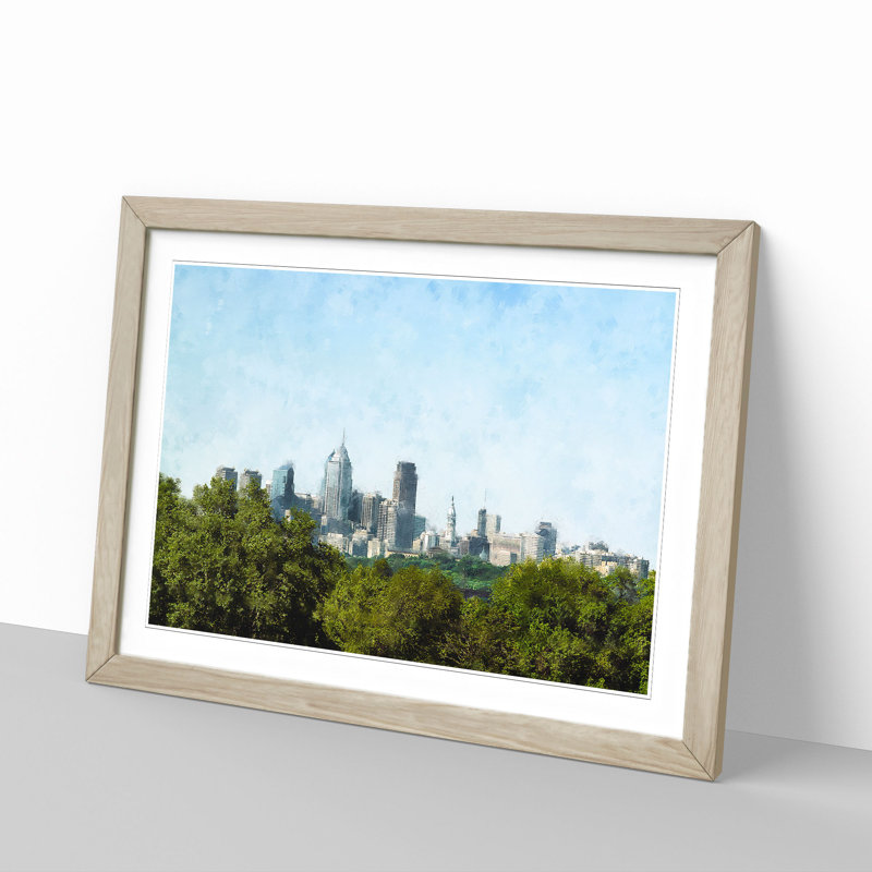 Philadelphia Skyline - Picture Frame Graphic Art Print, Oak, 45cm H x 63cm W x 2cm D