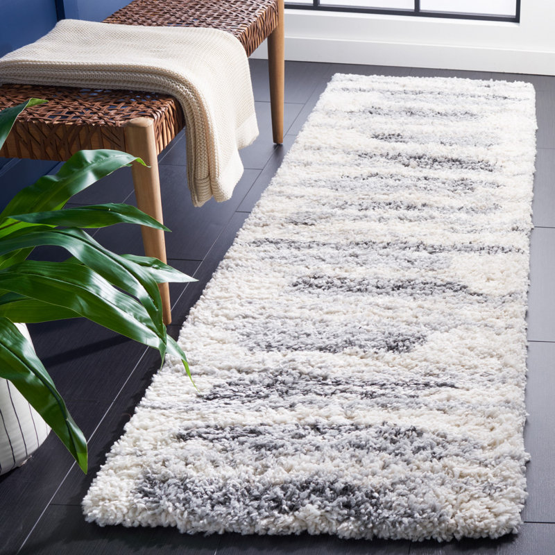 Odette Abstract Shag Gray/Ivory Area Rug, Runner 2'3" x 8'