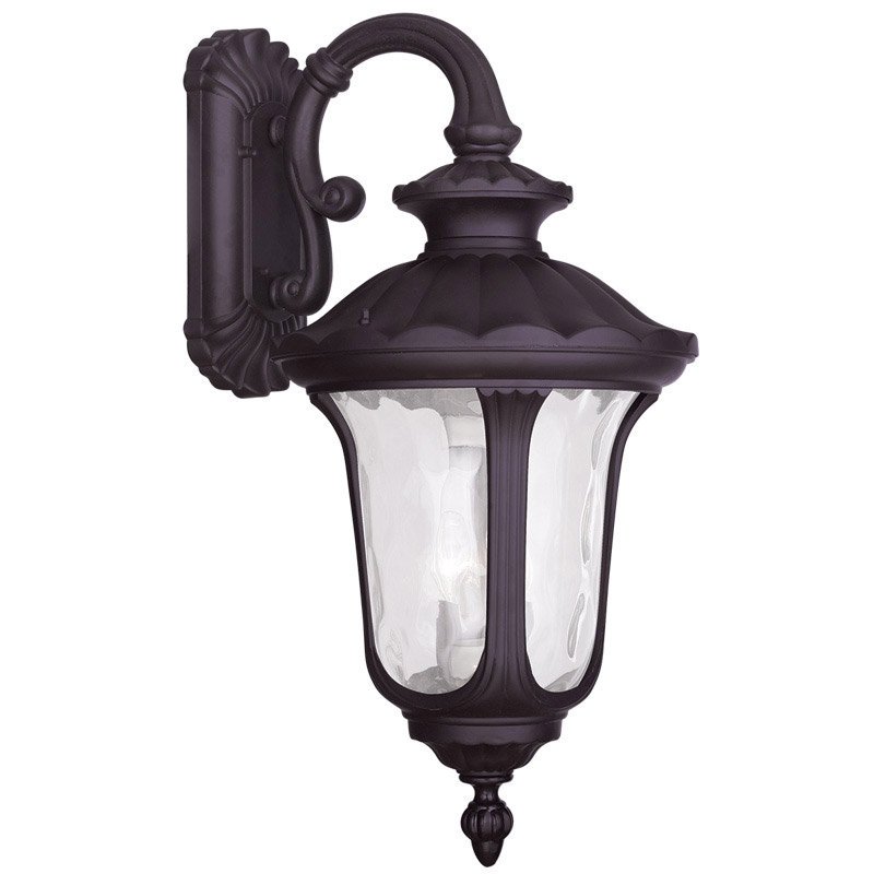 3-Light Outdoor Wall Lantern Pendant with Clear Water Glass Shade, 28" H x 13.75" W x 13.75" D, Bronze
