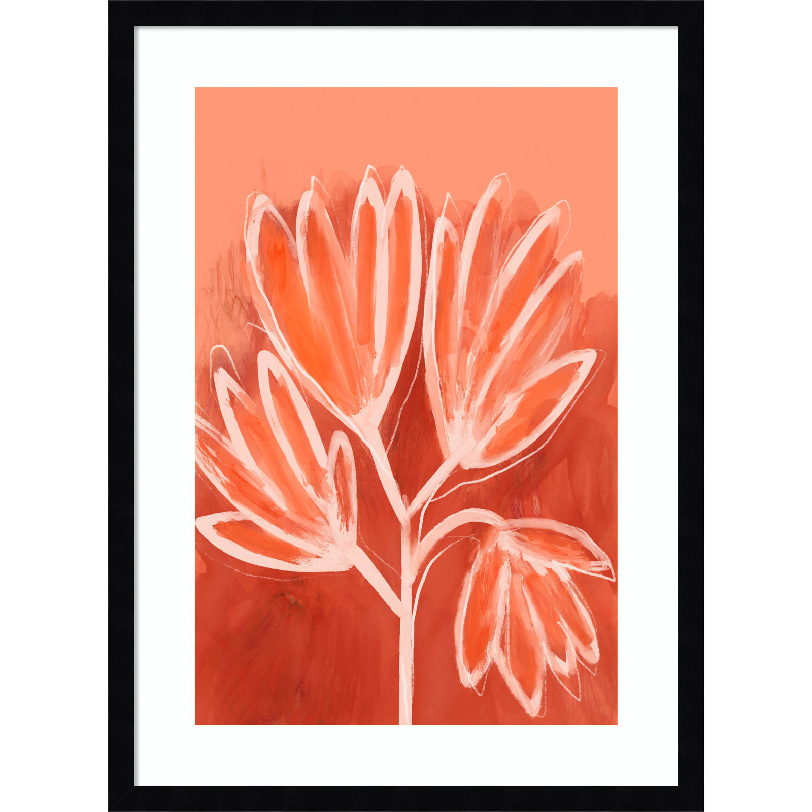 Galya "Peachy Flowers" Print by Treechild, Black, 25" H x 19" W