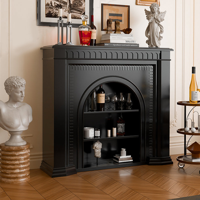 Armoire de rangement décorative française de style rétro, H 39,37 po x l 39,37 po x P 12,60 po, Noir