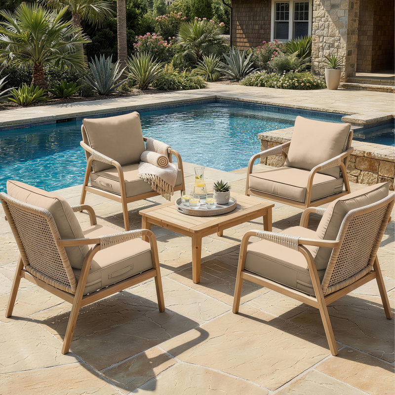 Outdoor Patio Replacement Seat Cushion Cover With Non-Slip Bottom, Sand, 4, 24" W x 24" D