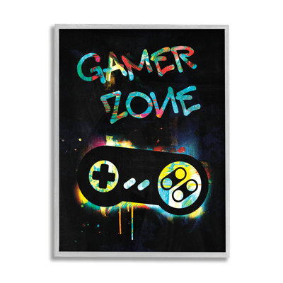 "Gamer Zone Vintage" Neon Paint Splatter "par Victoria Barnes - cadre texturé sur toile