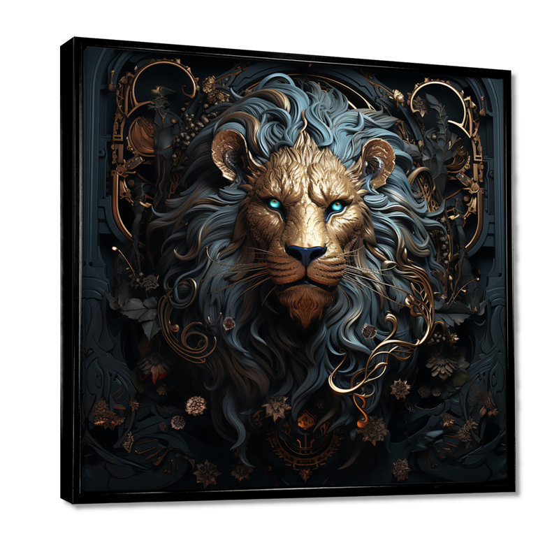 Majestic lion II - Lion, art mural, 44" H x 44" W, Cadre flottant noir