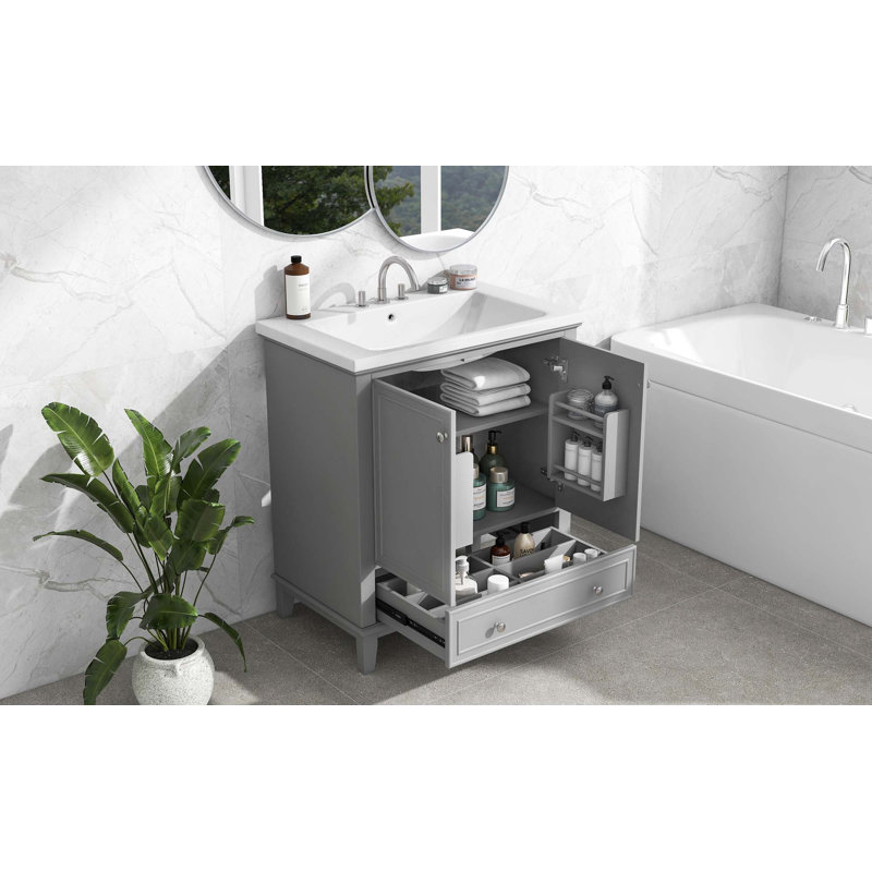 30" Bathroom Vanity With Sink Combo, Multi-Functional Bathroom Cabinet With Doors And Drawer, Gray