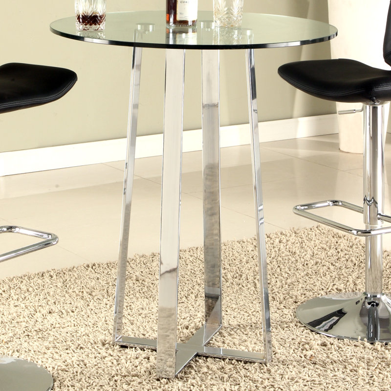 Table de comptoir en verre Amezcua avec base en acier en forme de X