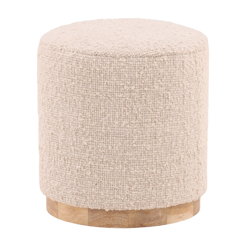 Gema Handwoven Wool Blend Stool, Ivory