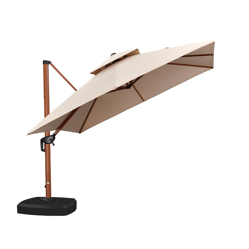 Parasol en porte-à-faux carré en bois avec pieds à roulettes 9 pi Rosalei, beige, L 108 po x P 108 po, Beige